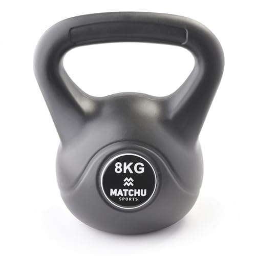 MATCHU - Kettlebell - Fitness und Krafttraining - Crosstraining, Fitness, Gymnastik - Handgewicht - Swinghalter - Kugelhalter - Kunststoff - Beton - 22x15cm