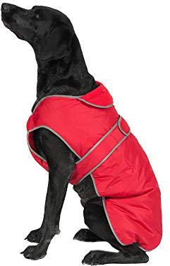 Ancol Muddy Paws All Weather Stormguard Dog Puppy Coat Poppy Red - Waterproof Pet Jacket with Fleece Lining & Chest Protector - Elasticated Neck & Leg Straps - 25 cm Length up to 43 cm Girth - XS