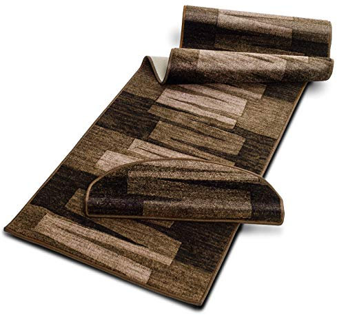 casa pura Stufenmatten innen selbstklebend halbrund braun 15 Stück Treppenstufen Matten 65 x 23,5cm, modernes Design Stufenteppich (Via Veneto)