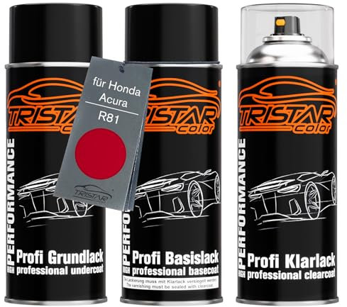 TRISTARcolor Autolack Spraydosen Set für Honda/Acura R81 Milano Red/Rouge Milano Grundlack Basislack Klarlack Sprühdose 400ml