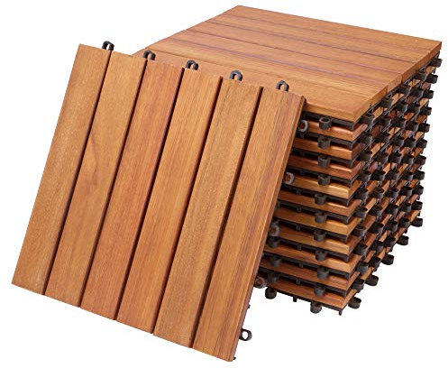 Deuba Set de 11 baldosas 'Clásico' de madera de Eucalipto 30 x 30 cm por 1m² losas de terraza jardín balcón spa