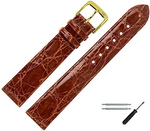 MARBURGER Uhrenarmband 20mm Leder Braun Gold Kroko Prägung - Montage Set 8342035000220