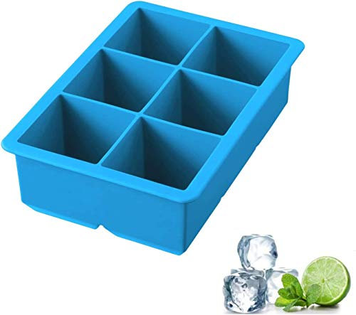 iNeibo Silicone Large Ice Cube Tray Silicone Ice Mold - Make 6 Pieces 2 Inch Ice Cube for Whiskey Drinking, A Must-Have for Cooling Bar Drinks Make Fun Ice Food (Blue, 1 Pack)
