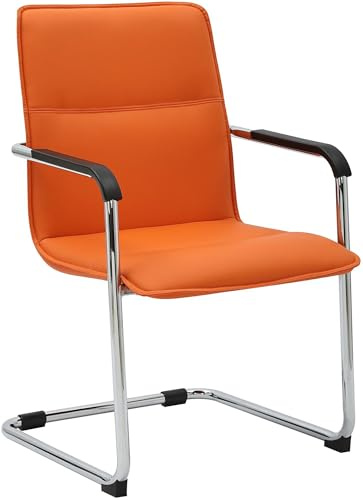 CLP Freischwinger Stuhl mit Armlehnen Seattle, moderner Esszimmerstuhl gepolstert mit Kunstlederbezug, Gestell in Chromoptik Farbe orange