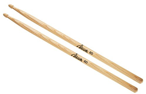 XDrum Schlagzeug Sticks 8D Wood Tip (tropfenförmiger Holzkopf, Länge: ca. 405 mm, 1 Paar, Hickory)