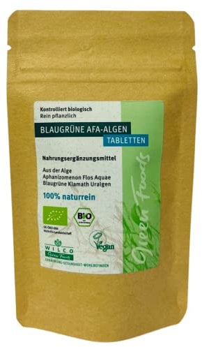 WILCO Bio AFA Alge 60 Presslinge im Standbodenbeutel - 100% Naturreines Biologisches Nahrungsergänzungsmittel für körperliche Fitness und ein gesteigertes Wohlbefinden - Probiergröße - Vitamin B12