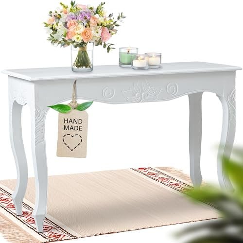 livasia Couchtisch aus Massivholz – 85x35x50cm – Handgeschnitzter Beistelltisch Holz aus Bali, Nachhaltig und Einzigartig, Setzt Wohnhighlights und Versprüht Ruhe und Wärme (Weiß)