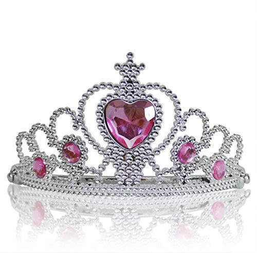 Katara 1682 - Prinzessin Diadem Krone, Verkleidung Kostüm, Fasching Karneval, Haarspange, Silber/Hellrosa