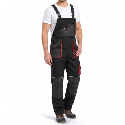 Stenso des-Emerton - Salopette da Lavoro - Uomo - Tute Protettive - Slim Fit - Nero/Rosso - 52