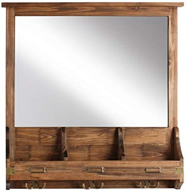 Kate and Laurel Stallard Decorative Wood Home Organizer with Mirror, Pockets, and Key Hooks, Rustic Brown, 24 L x 24 W