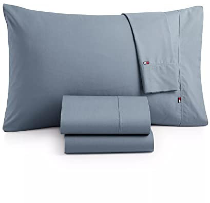 Tommy Hilfiger T200 Solid Sheeting TH Signature, Queen, Folkstone Grey