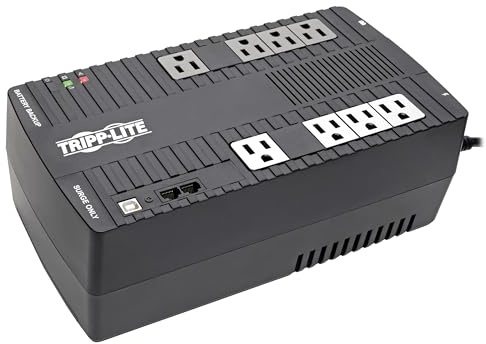 Tripp Lite 550VA UPS Battery Backup Surge Protector, AVR Automatic Voltage Regulation, 8-Outlet Uninterruptible Power Supply, Dataline Protection, 3-Year Warranty & Insurance (AVR550U)