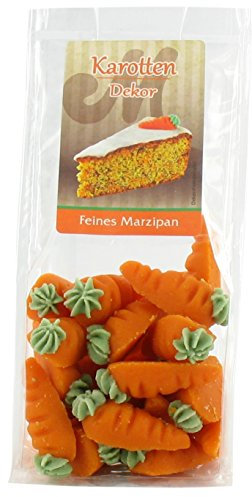 Odenwälder Marzipan Karotten 60g, perfekt geeignet zum backen. Mit Rezept für Ihren Marzipankuchen. Rübli optimal für eine Karottentorte. Marzipan-Möhren zum dekorieren.