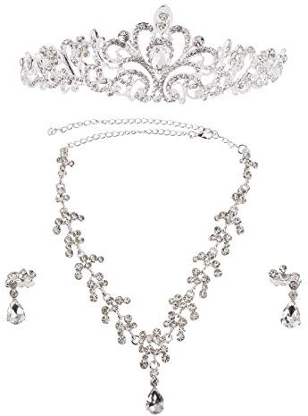 WINOMO Kristall Tiara Krone: Diademe Strass Halskette Ohrringe Set - Hochzeit Braut Prinzessin Tiara Kristallkrone Strass Krone