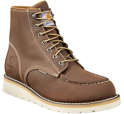 Carhartt 6” Moc Toe Waterproof Work Boots for Men - Oil-Tanned Leather Boots with FastDry Lining, Dual-Density Rubber Wedge Traction Outsole, EH Rated, Dark Brown - 13W