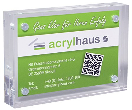 Visitenkartenständer/Magnetrahmen/magnetischer Rahmen für Visitenkarten | 15mm, Freistehende Visitenkartenaufsteller, Acrylglas transparent, schneller Wechsel der Karte möglich. Formschön und modern