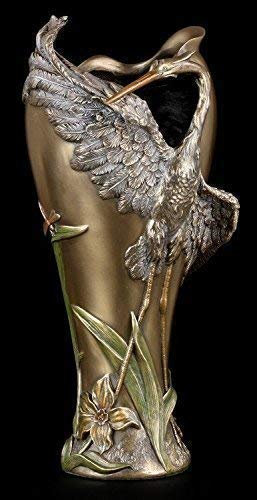 Jugendstil Vase mit Reiher - Veronese Art Nouveau Vogel bronziert Figur Deko