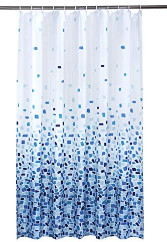 Waterline Vibrant Mosaic Blue On A White Background Polyester Shower Curtain Including 12 White Shower Curtain Rings