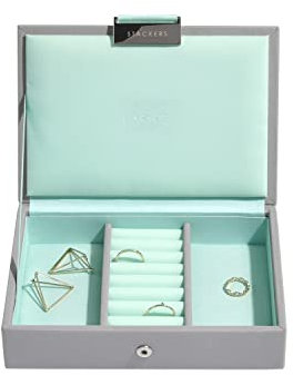 Stackers Schmuckbox mit Fächern und Deckel, Polyurethan, Dove Grey/Mint Green, 18 x 12,5 x 4 cm