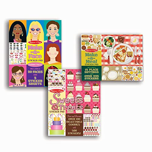 Melissa & Doug Sticker Pads Set: Sweets and Treats, Make-a-Face Fashion, and Make-a-Meal