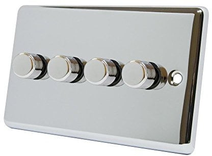 AET CPC4GDIMLED Polished Chrome Classical 250W-10 Amp 4 Gang 2 Way 250W LED Light Dimmer Switch, 240 V