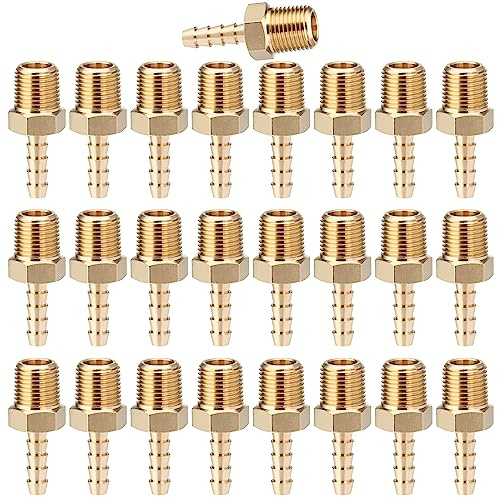 LTWFITTING Brass Barbed Fitting Coupler/Connector 1/8-Inch Male BSPT x 1/8-Inch(3mm) Hose Barb Fuel Gas Water (Pack of 25)