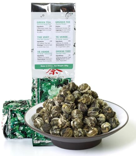 GOARTEA 2Pcs 250g / Total 17.6oz Supreme Jasmine Pearls Tea Jasmine Tea Loose Leaf Jasmine Green Tea Chinese Jasmine Dragon Pearl Tea