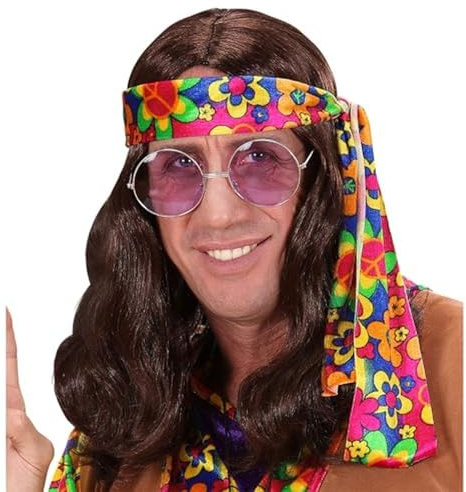 W WIDMANN MILANO Party Fashion - Perücke Hippie Dude, mit buntem Stirnband, Langhaarperücke, Flower Power