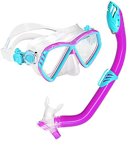 U.S. Divers Junior Regal Kids Swimming Mask and Dry Top Snorkel Youth Combo Set, Fun Purple,Pink