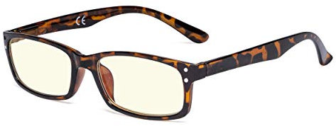 Eyekepper Spring Hinges with UV Protection, Anti Blue Rays, Anti Glare and Scratch Resistant Lens Amber Tinted Lenses Computer Reading Glasses Tortoise +1.75