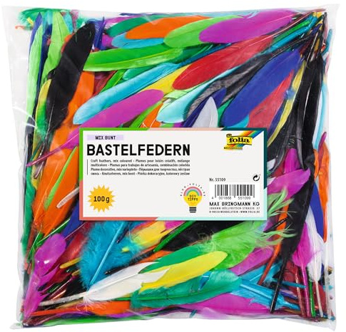 folia 55109 - Federn, Indianerfedern 100 g, farbig sortiert - ideal für kreative Bastelarbeiten