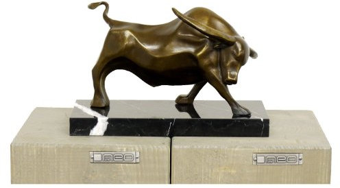 Kunst & Ambiente - Moderne Bronzefigur - Kraftvoller Stier - signiert von Milo - Echte Bronze - Stier Skulptur - Börsenstier - Charging Bull - Deko Figur