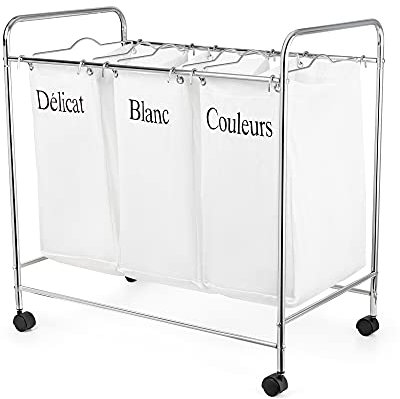 Compactor Nature Triple Wäschekorb Life Kollektion - XL Größe - Weiß - 74x45,5x75 cm