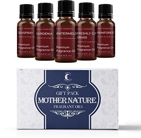 Mystic Moments | Mother Nature Fragrance Oil Gift Starter Pack 5x10ml | Seaspray, Gardenia, Watermelon, Freshly Cut Grass, Rainforest | Perfect as a Gift