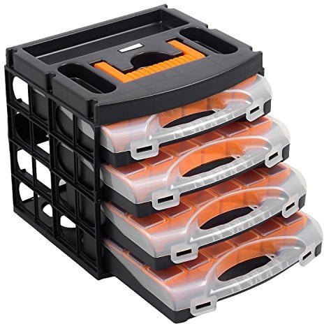 ALUTEC Valigetta a scomparti (valigetta per minuteria con 4 scatole professionali da 300 scomparti, design compatto, ideale per viti/dadi/rondelle) 56100