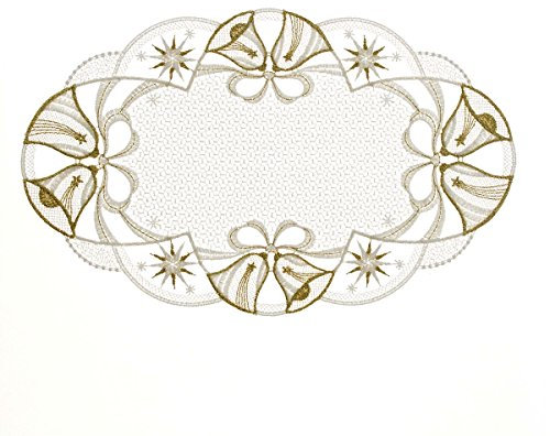 Plauener Spitze Deckchen Glöckchen 20 x 30 cm oval, Tischschmuck, Deko, Tischdekoration (ecru-gold)
