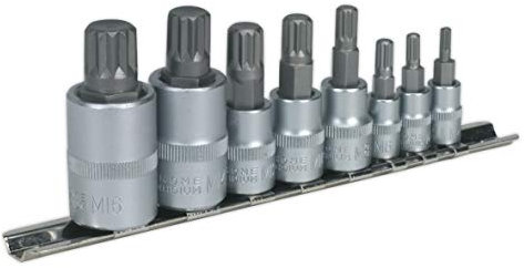 Sealey Ak6214 Spline Socket Bit Set 8Pc 1/4 3/8 and 1/2Sq Drive
