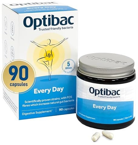 Optibac Probiotics Every Day - Digestive Probiotic Supplement with 5 Billion Bacterial Cultures & FOS Fibres - 90 Capsules