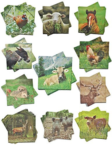 alles-meine.de GmbH 2 Set´s: Servietten - mit verschiedenen Tier Motiven - Serviette Tischserviette Papier Party - Tiere Tierservietten/Waldtiere Bauernhof