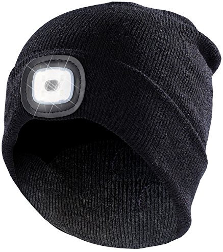 Lunartec Mütze mit Licht Kinder: Schwarze Strickmütze mit LED-Licht, Batteriebetrieb (LED Mütze Kinder, Lampe, Taschenlampen)