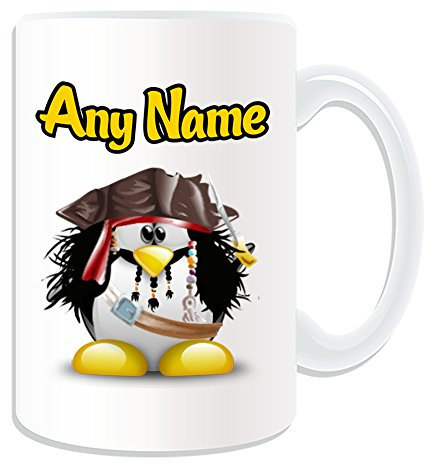 Personalisiertes Geschenk, großer Jack Sparrow Tasse (Pinguin Film Charakter Design Thema, weiß) – Jeder Name Nachricht auf Ihre Einzigartiges – Kostüm Film Superheld Hero Pirates of the Caribbean