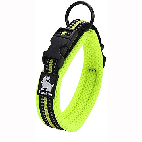 TRUE LOVE Collier de Chien Réfléchissant Réglable Nylon Solide Confort rembourré Colliers Pet Classic TLC5011(Jaune Fluo,3XL)