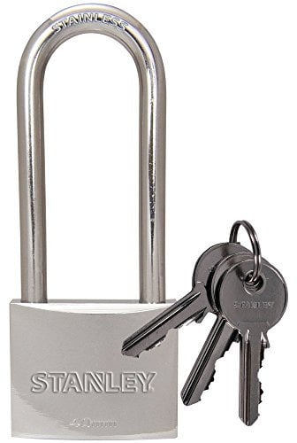 Stanley S742-016 Candado de latón Cromado Macizo con Arco Alargado, 3 Llaves, 40 mm