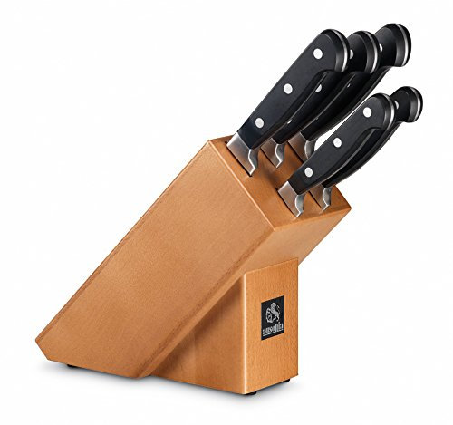 Ausonia - Ceppo legno tinta ciliegio con 5 coltelli forgiati linea Evolux