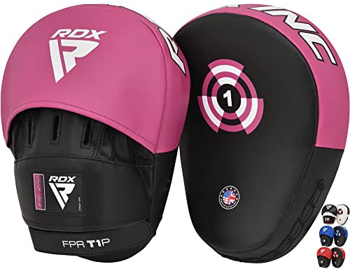 RDX Boxing Pads Focus Mitts Maya Hide Leather Curved Hook and Jab Target Hand Pads Great for MMA, Kickboxing, Martial Arts, Muay Thai, Karate Training Padded Punching, Coaching Strike Shield