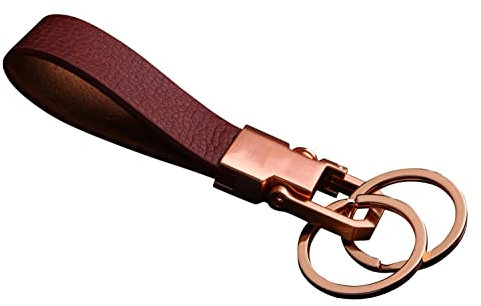 Cerbery - Schlüsselanhänger aus Leder mit Ringen und Geschenkbox - Auto Geschenk Schlüsselband Schlüsselbund Schlüsselhalter Schlüsselring (Gold)