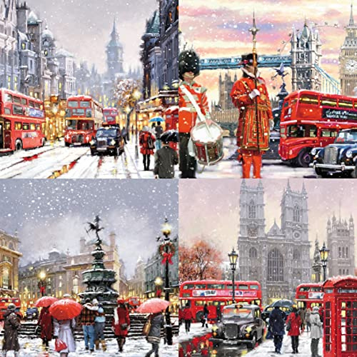 Kunst-Weihnachtskarten (MED5734) Londoner Szenen, Box mit 16 Karten, 4 Designs