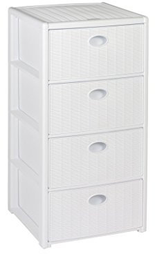 Rollbarer Schubladenschrank aus Kunststoff in Rattan-Optik mit 4 Schubladen. Maße: 40x40x81 cm (Weiß)
