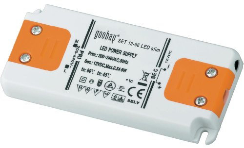 Goobay 30000 Transformateur LED 220V 12V - Transformateur LED basse tension pour éclairages LED - charge totale jusqu'à 6 W - 99 x 46 x 11 mm, blanc/orange [classe énergétique A+]