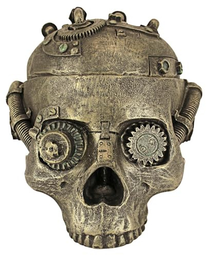Design Toscano Steampunk Sicherheitsbehälter im Schädel-Design, Maße: 15 x 19 x 14 cm